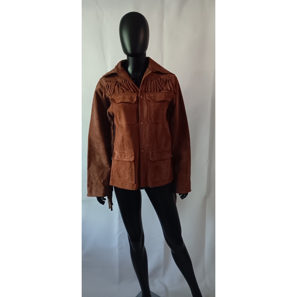 Handmade Western Tan Suede Leather Fringe Jacket Country Rodeo Cowboy Style